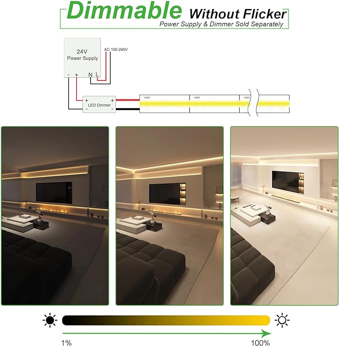 LED STRIP COB LIGHT 3.5W PER FT 16.5 FEET 24/12V DC