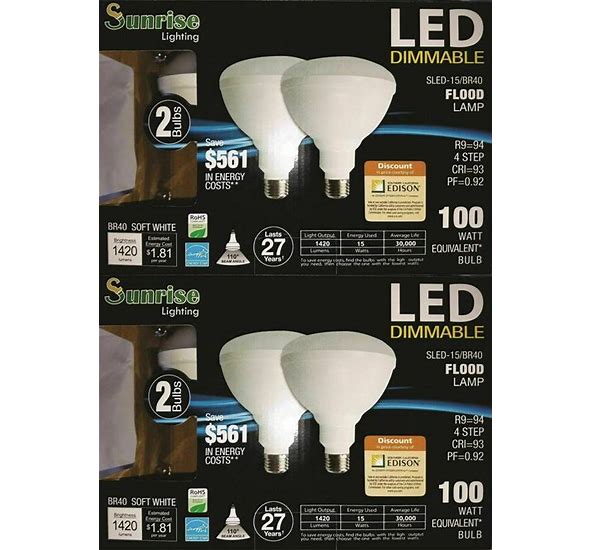 4- NEW 15W BR40 LED Light Bulbs 2700K Warm White Indoor/Outdoor Flood 100 Watt