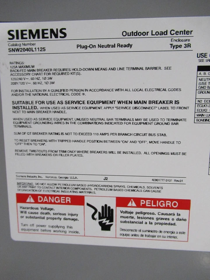 SN Series 125 Amp 20-Space 40-Circuit Outdoor Main Lug Plug-On Neutral Load Center