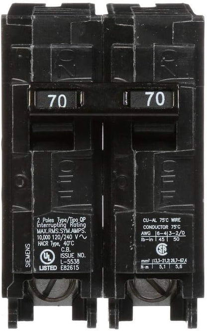 Breakers 70A Siemens Q270double Pole QP