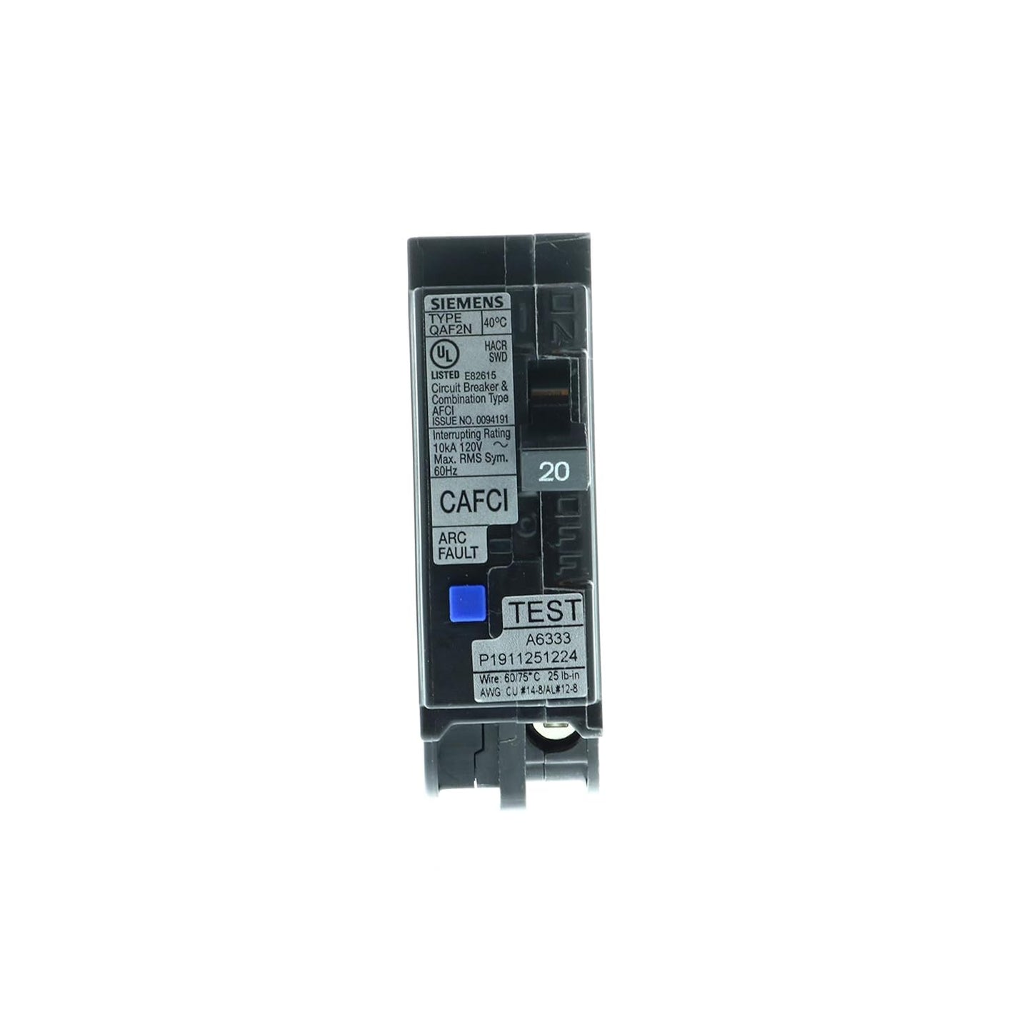 1-Pole Combination Type Arc-Fault Circuit Breaker (120V, 20A) QA120AFCN