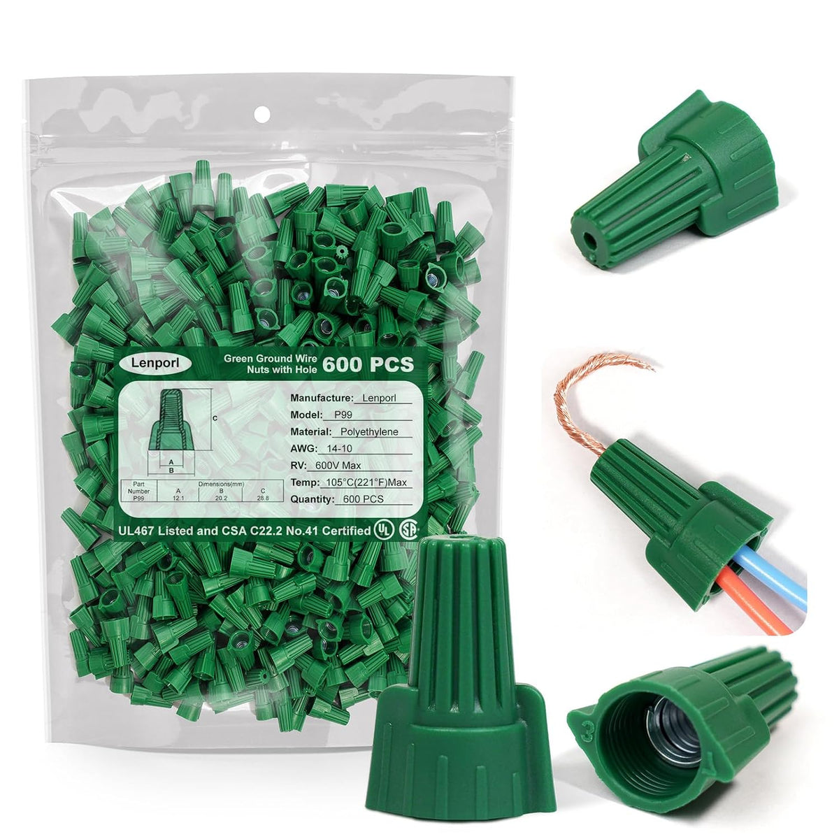 WIRE NUT BAG GREEN 500