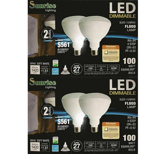 4- NEW 15W BR40 LED Light Bulbs 2700K Warm White Indoor/Outdoor Flood 100 Watt