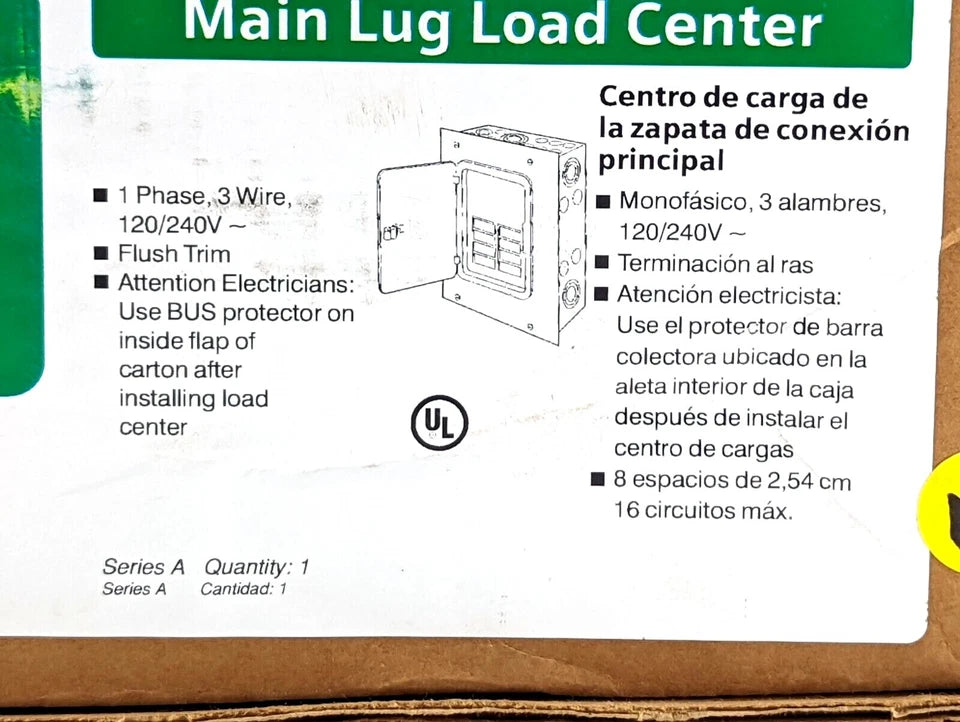 EQ 125 Amp 8-Space 16-Circuit Main Lug Flush Mount Indoor Load Center E0816ML1125F
