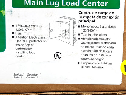 EQ 125 Amp 8-Space 16-Circuit Main Lug Flush Mount Indoor Load Center E0816ML1125F
